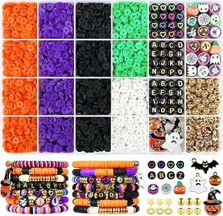 Redtwo 3000 Pcs Halloween Clay Beads for Bracelet Making Kit, Halloween Decorations Charms Jewelry Making, DIY Crafts for Gifts Party Favors