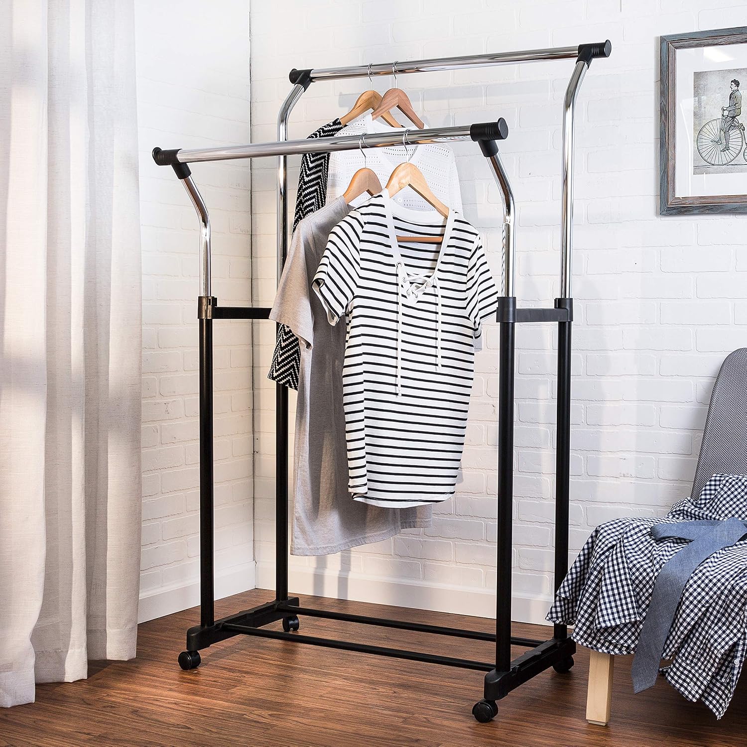 Honey-Can-Do GAR-01119 Adjustable Flared Double Garment Rack, Black/Chrome