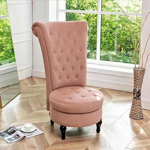 Miniatura 2 de Royal - Silla decorativa de terciopelo con respaldo alto para tocador con almacenamiento y tapicería de lujo, diseño retro y uso versátil para sala