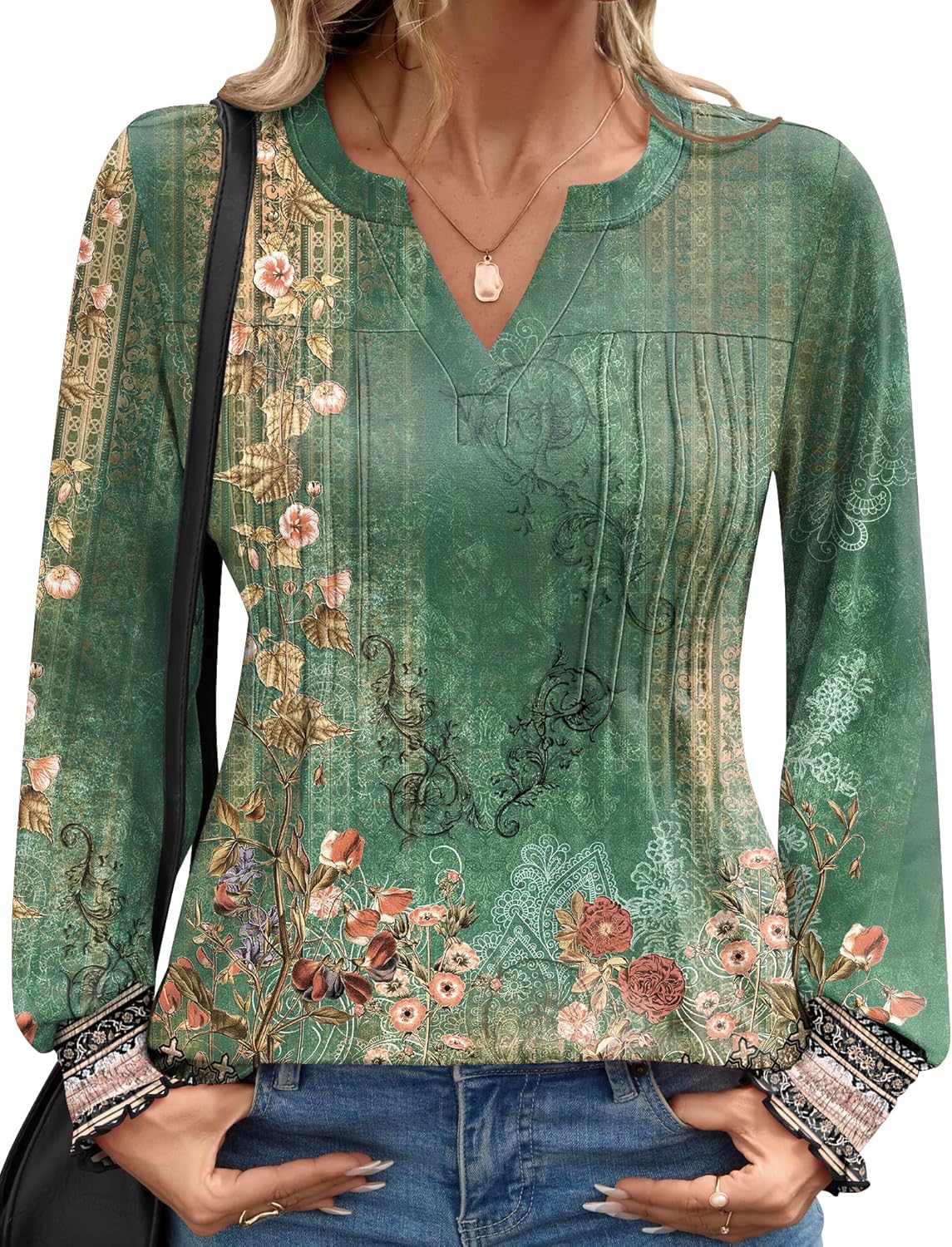 Ivicoer Long Sleeve Shirts for Women V Neck Pleated Blouses for Women Dressy Casual Fall Ladies Top 2025 - Image 2