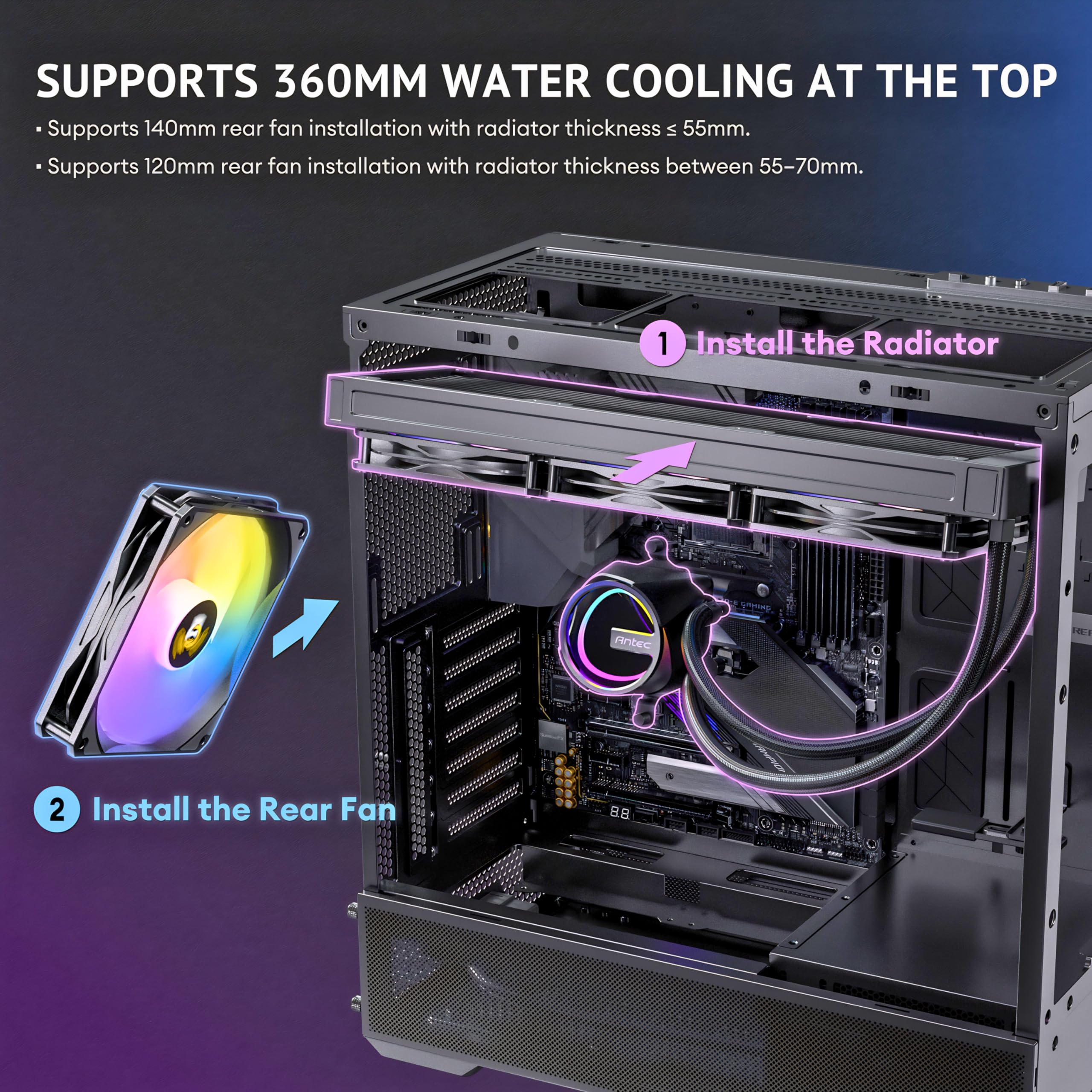 ANTEC Flux Rear ATX/Micro-ATX/ITX Boîtier Midi Tower PC, Noir