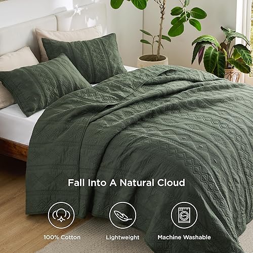 Miniatura 10 de Bedsure Edredón 100% algodón, colcha tamaño King, colcha ligera y suave, juego de edredón de 3 piezas con 2 fundas de almohada en patrón geométrico