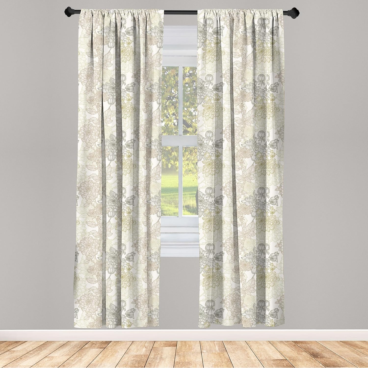 Ambesonne Vintage Window Curtains, Pattern of Chrysanthemum Flowers with Retro Inspirations Flourishing Nature Design, Lightweight Decor 2-Panel Set with Rod Pocket, Pair of - 28" x 95", Beige Taupe