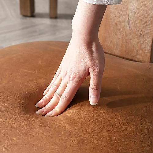 Miniatura 5 de Juego de 2 sillas de comedor modernas de mediados de siglo, de cuero sintético tapizado con borde de cabeza de clavo, sillas laterales de cocina