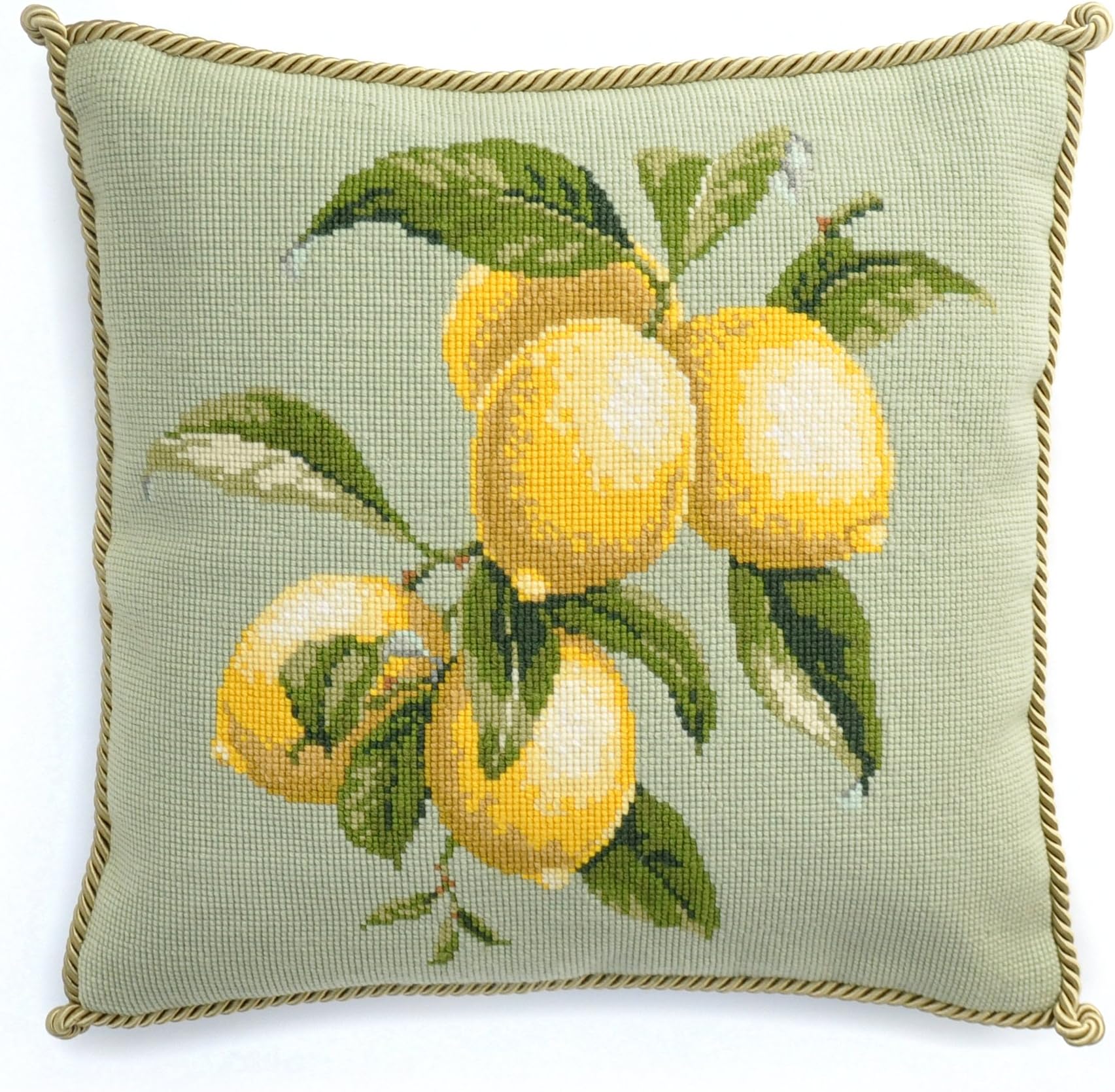 Lemons Needlepoint Kit Elizabeth Bradley Premium English Needlepoint Pillow Project on Pale Green Background with 100% Wool Yarns. Fruits Collection.