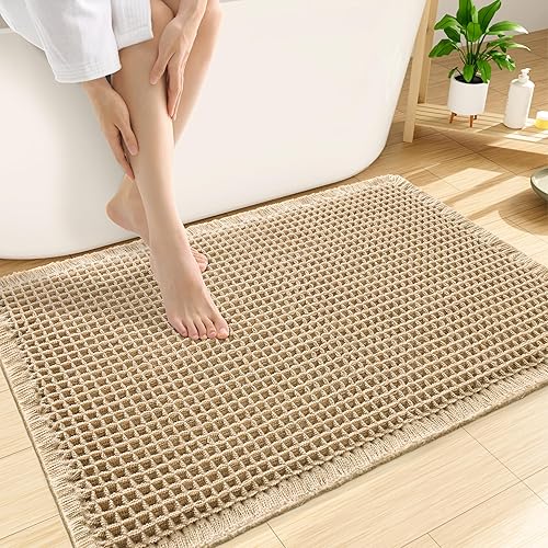 Smiry Waffle Bath Mat 30x20, Extra Soft Absorbent Bathroom Rugs, Non Slip Machine Washable Quick Dry Bath Rugs for Bathroom Floor, Tub, Shower, Home Decor Accessories, Brown
