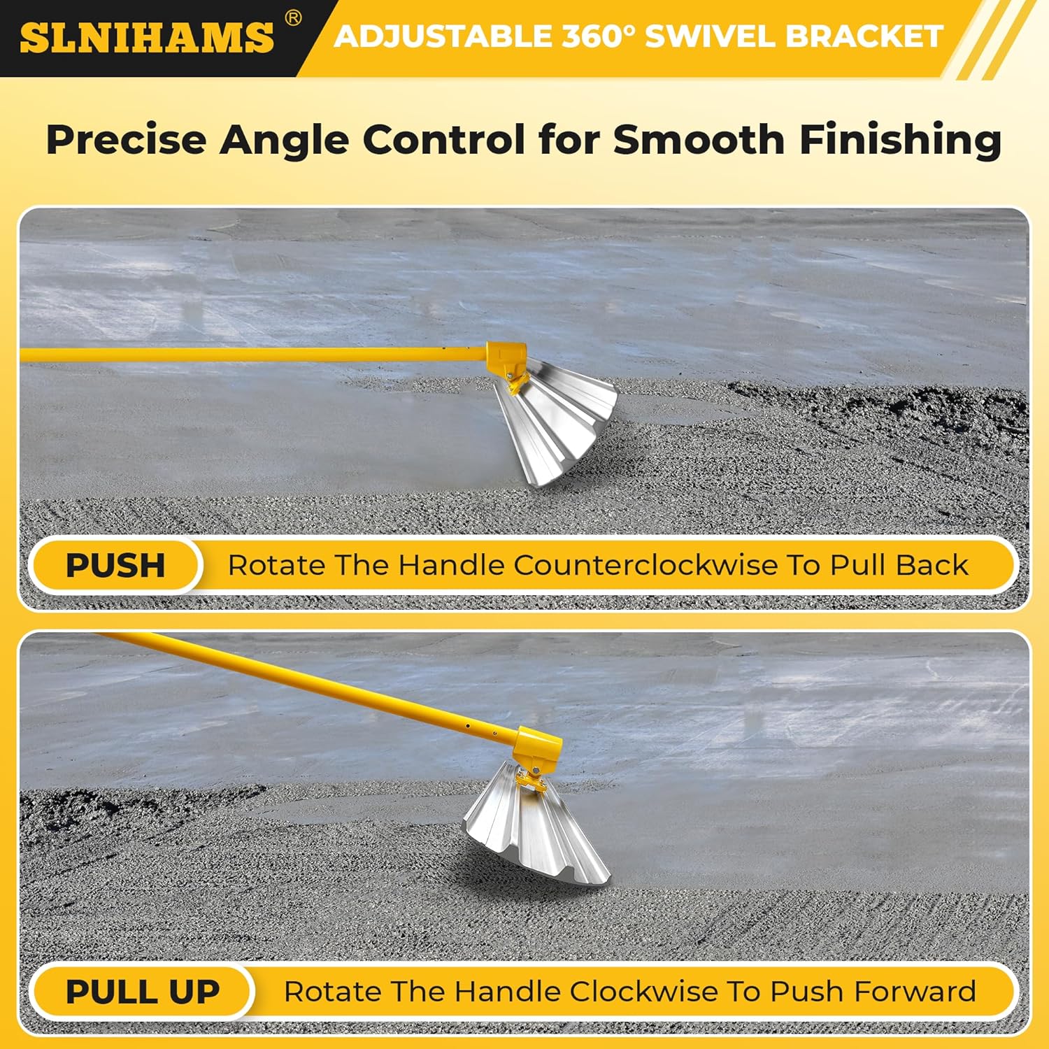 SLNIHAMS 48"x8" Aluminum Magnesium Alloy Bull Float Set, Round-End Concrete Float with 4×48" Extendable Handles, 360° Adjustable Bracket & Screws – Lightweight & Durable Finishing Tool Kit