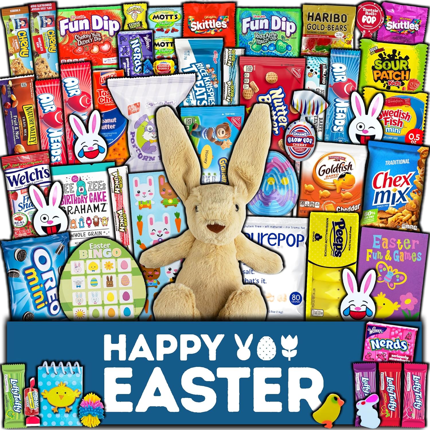 Easter Care Package (50ct) - Candy Snacks Treats Plush Bunny Chocolate Cookies Gift Box Bundle Basket Fillers Stuffers Present Kids Adults Boys Girls College Student Child Grandchildren Toddlers (50ct) Thumbnail