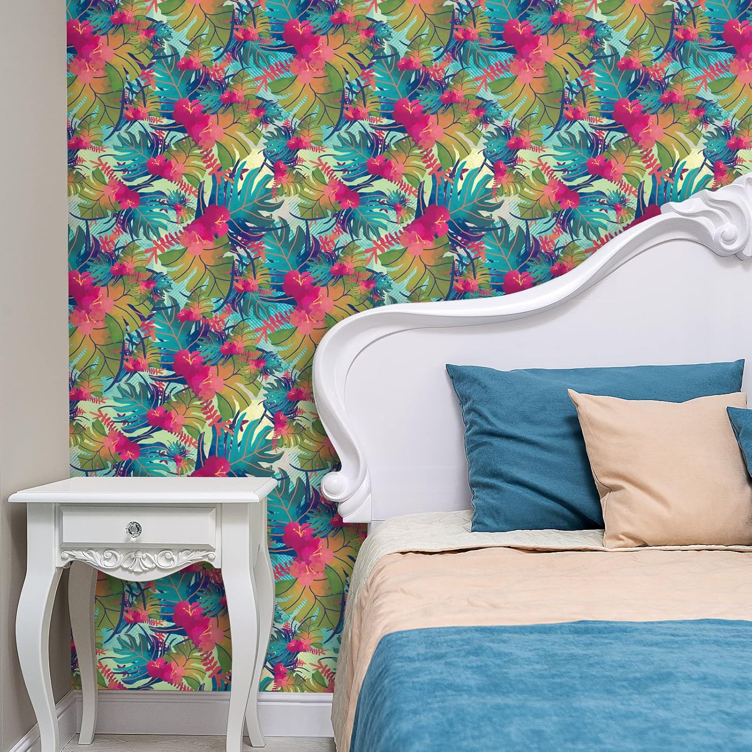 VaryPaper 17.7"x315" Tropical Peel and Stick Wallpaper Leaf Floral Wallpaper Waterproof Decorative Floral Contact Paper for Walls Removable Self Adhesive Wall Mural for Bedroom Bathroom Cabinets