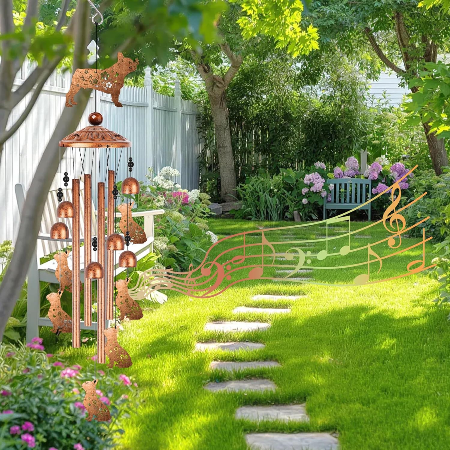 French Bulldog Wind Chimes for Outside, Bulldog Gifts for Women Men Metal Windchimes Outdoors, Dog Home Garden Patio Yard Decor - Image 5