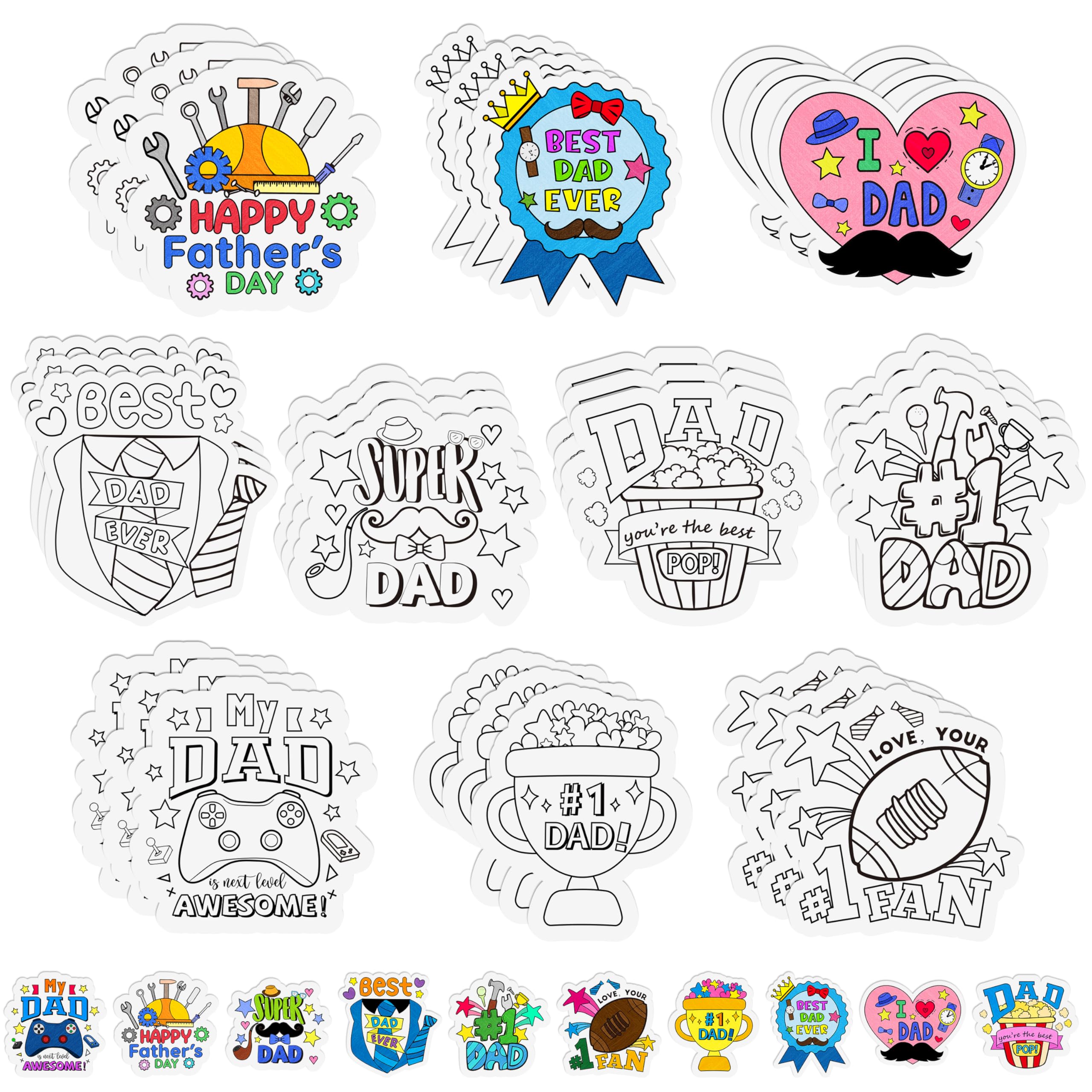 Father's Day Coloring Arts Crafts Kits - 30Pcs Color Your Own Happy Father's Day Magnets for Kids DIY Beard Trophy Coloring Magnets for Holiday Party Fridge Refrigerator School Activities Decorations
