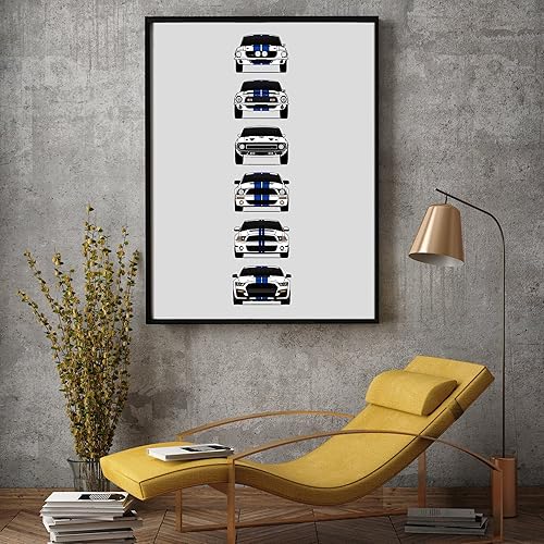 Miniatura 4 de Shelby Mustang GT500 Generations Inspired Car Poster - Handmade Print of Ford Shelby GT500 - White with Blue Stripes, 11x14" Metallic Print