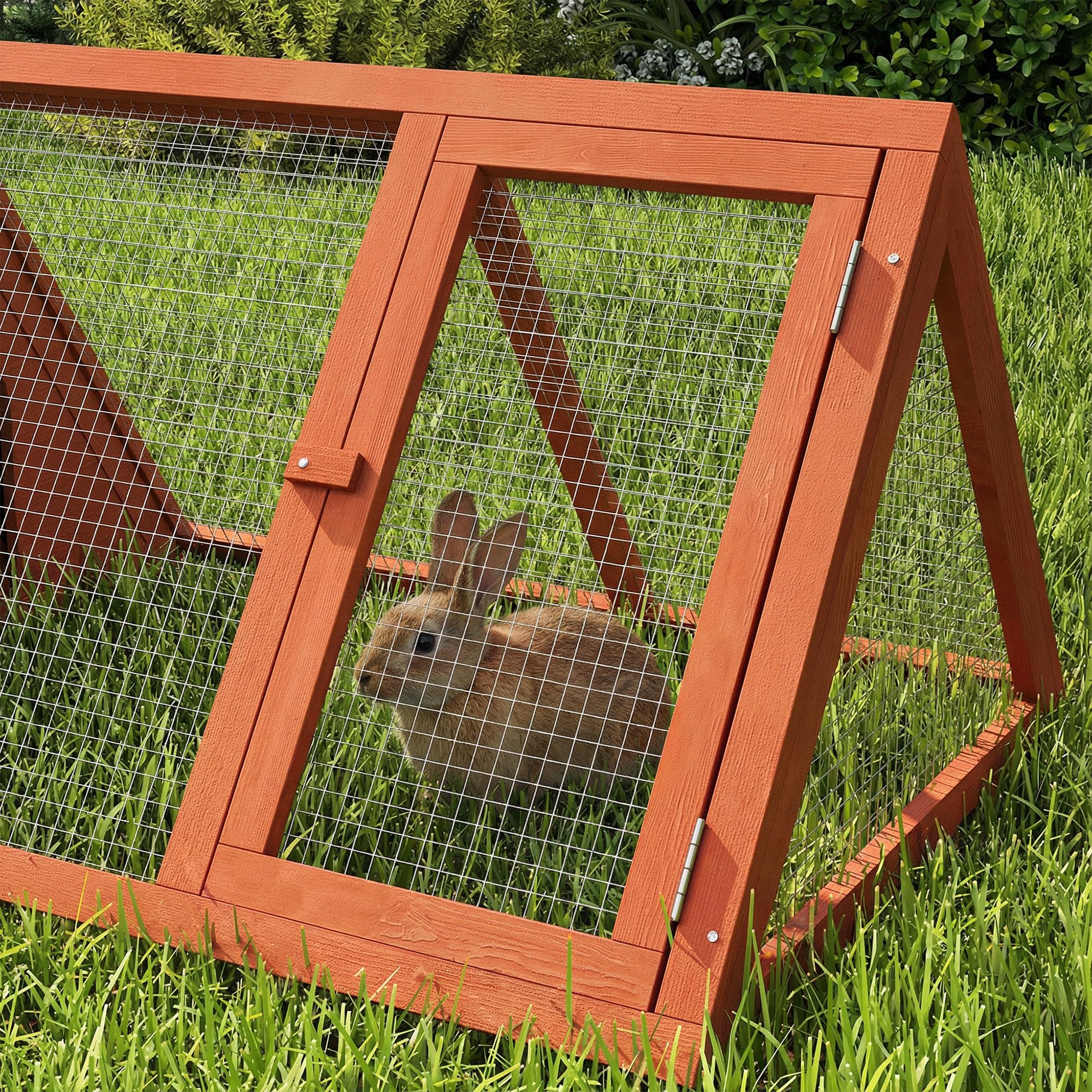 Jaula para conejos PawHut, jaula de madera para cobayas con recinto exterior y puertas, caseta triangular para conejos, patos pequeños y gallinas, para uso en interiores y exteriores, color naranja