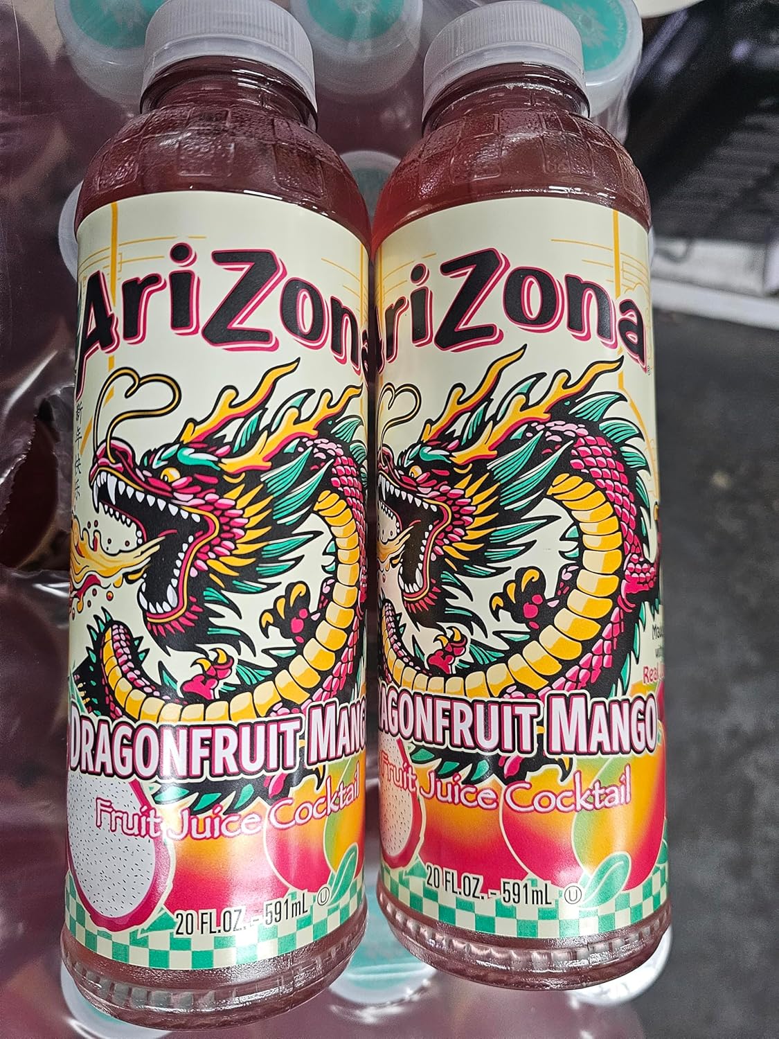 Arizona Dragon Fruit Mango Fruit Juice Cocktail, 100% Natural No Artificial Colors or Flavors, 20 Fl Oz Bottles, 24 Pack