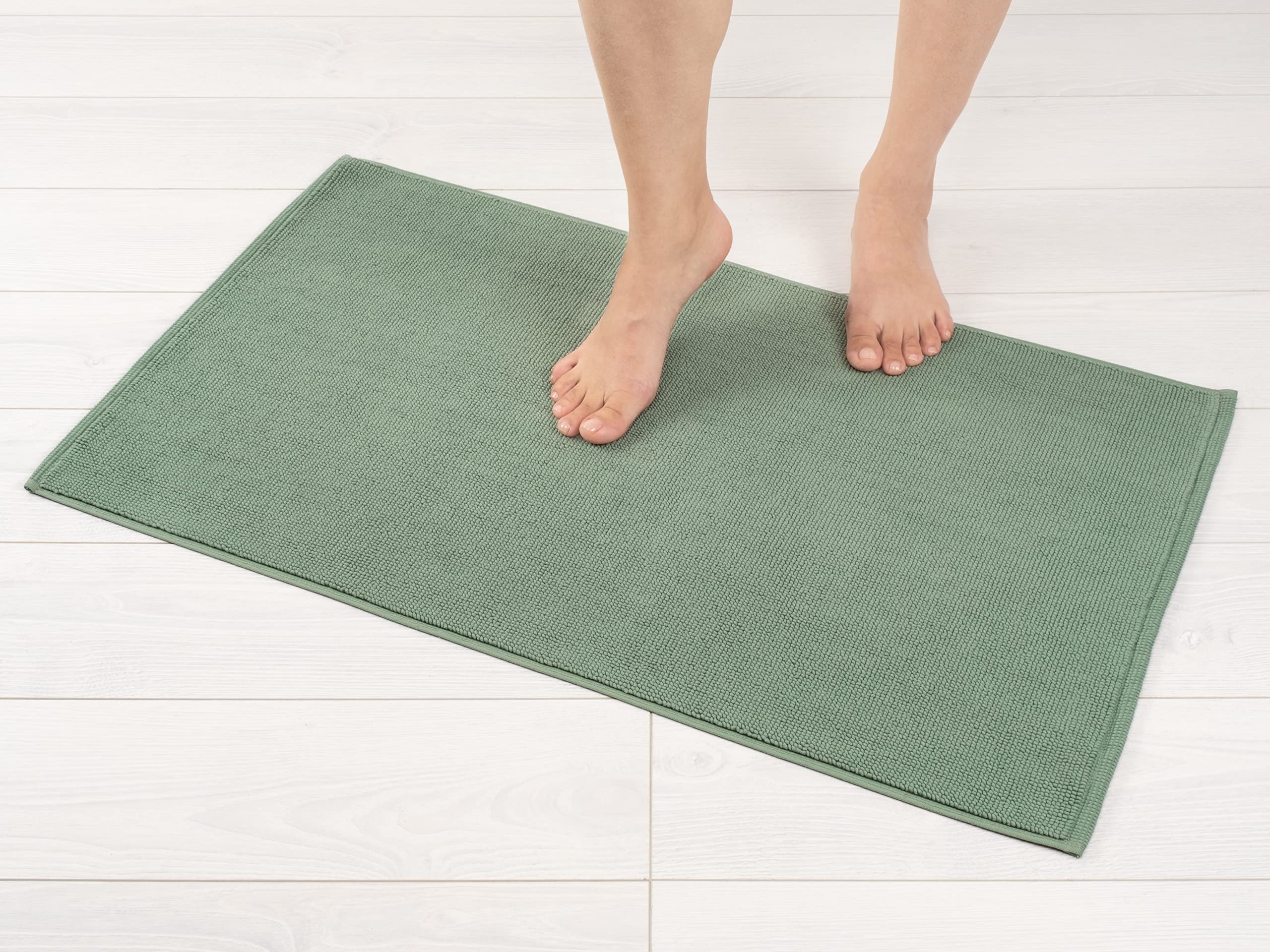 American Soft Linen Bath Rug, 20 in 34 in 100% Cotton Bath Mats Rugs for Bathroom, Slip Reducer Washable Shaggy Form Area Rugs, Sage Green Bath Rug — image 1