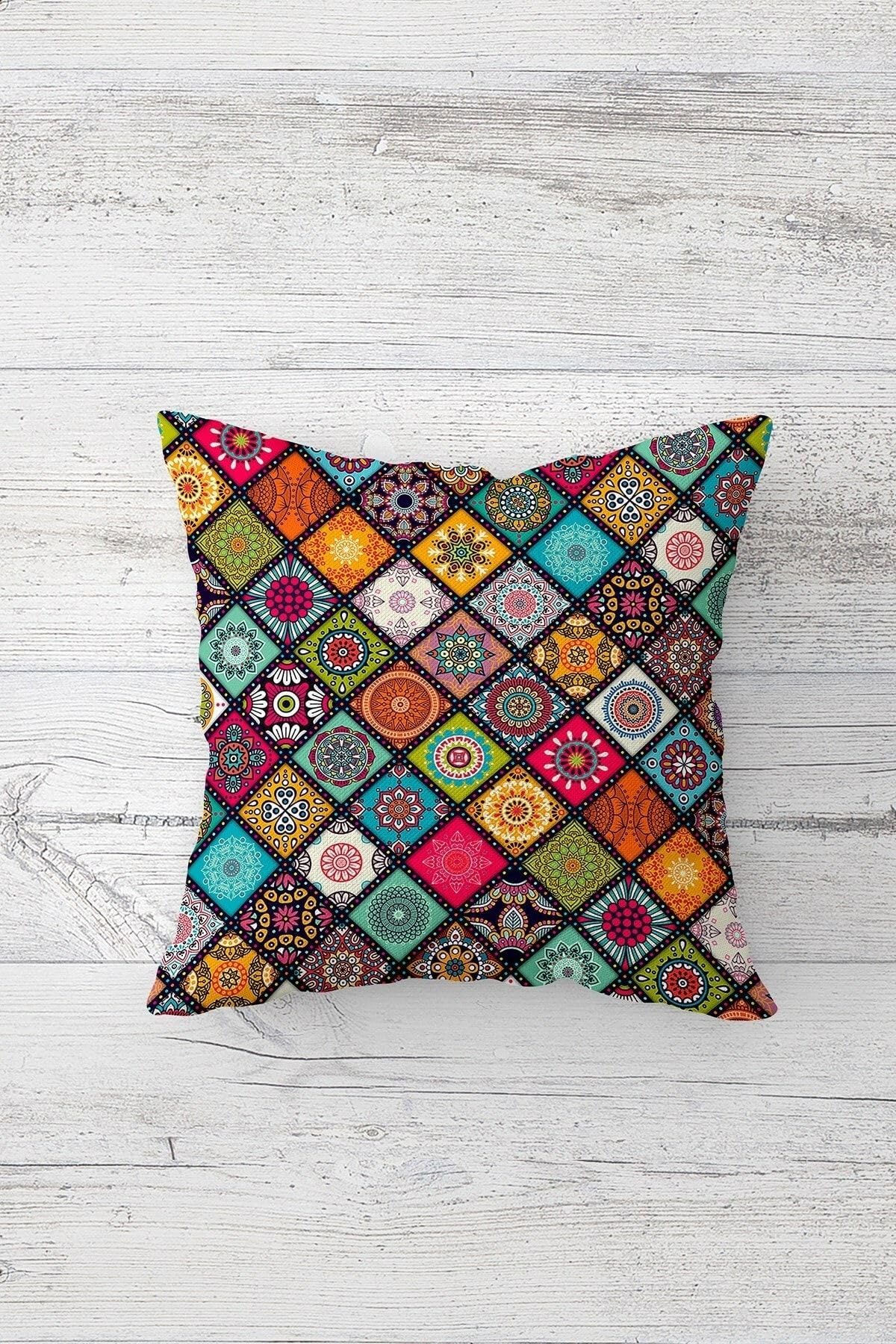 Pelangi Etnik Mandala Desenli Çift Tarafı Baskılı Gizli Fermuarlı Yastık Kılıfı Kırlent Koltuk Yastık Kılıfı, karışık renkli 45 x 45