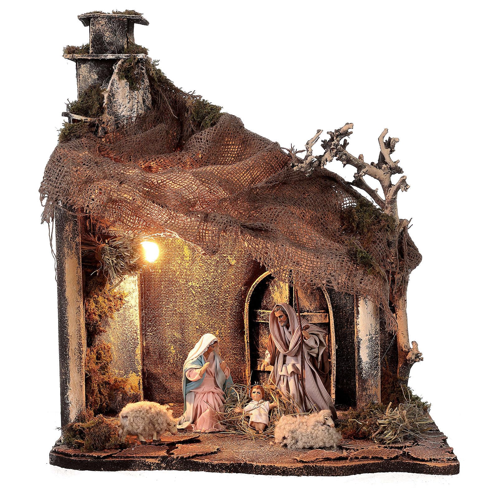 Nativity Stable with Holy Family Jute roof 12 cm Neapolitan Nativity 30x35x45 cm, with figurinesStatues Height: 12 cm|Width: 35 cm|Width: 44 cm|Height: 30 cm