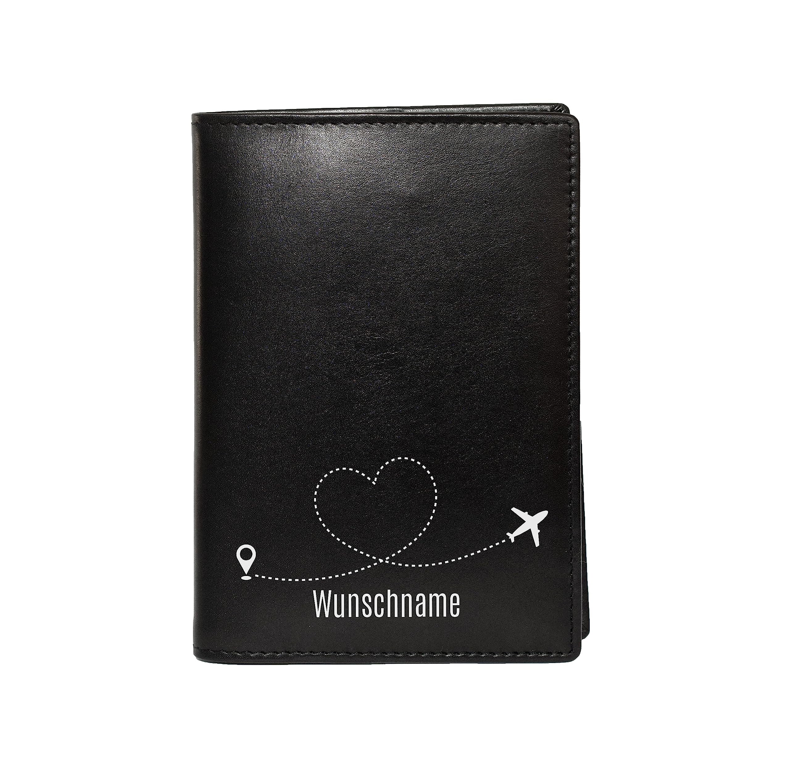 Menzo Funda para pasaporte de piel auténtica con nombre, Cartera Documentos Viaje, regalo para hombre y mujer, con caja de regalo, Negro, talla única, Moderno