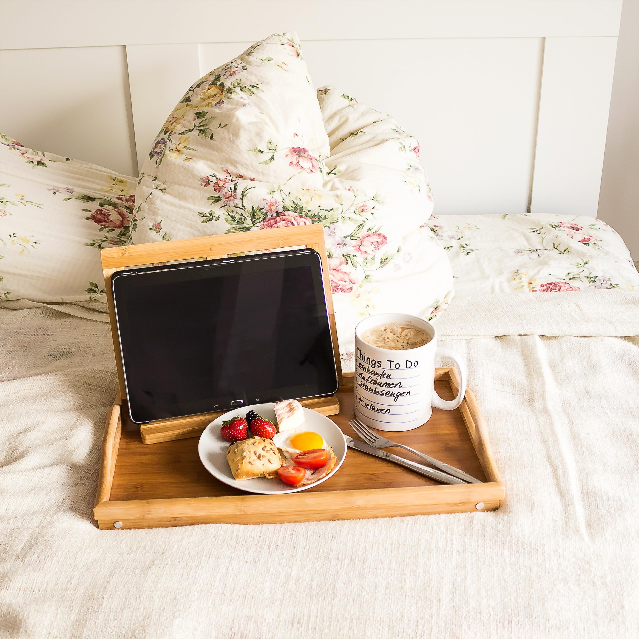 Relaxdays Vassoio da Letto, in Bambù, con Gambe Pieghevoli, HxLxP: 23x60x30 cm, Tavolino Colazione, Color Naturale