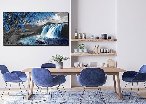 Miniatura 2 de Lienzo de paisaje natural para sala de estar, cuadros de cascada para pared, decoración de pared de árbol azul, listo para colgar, tamaño 60 x 30