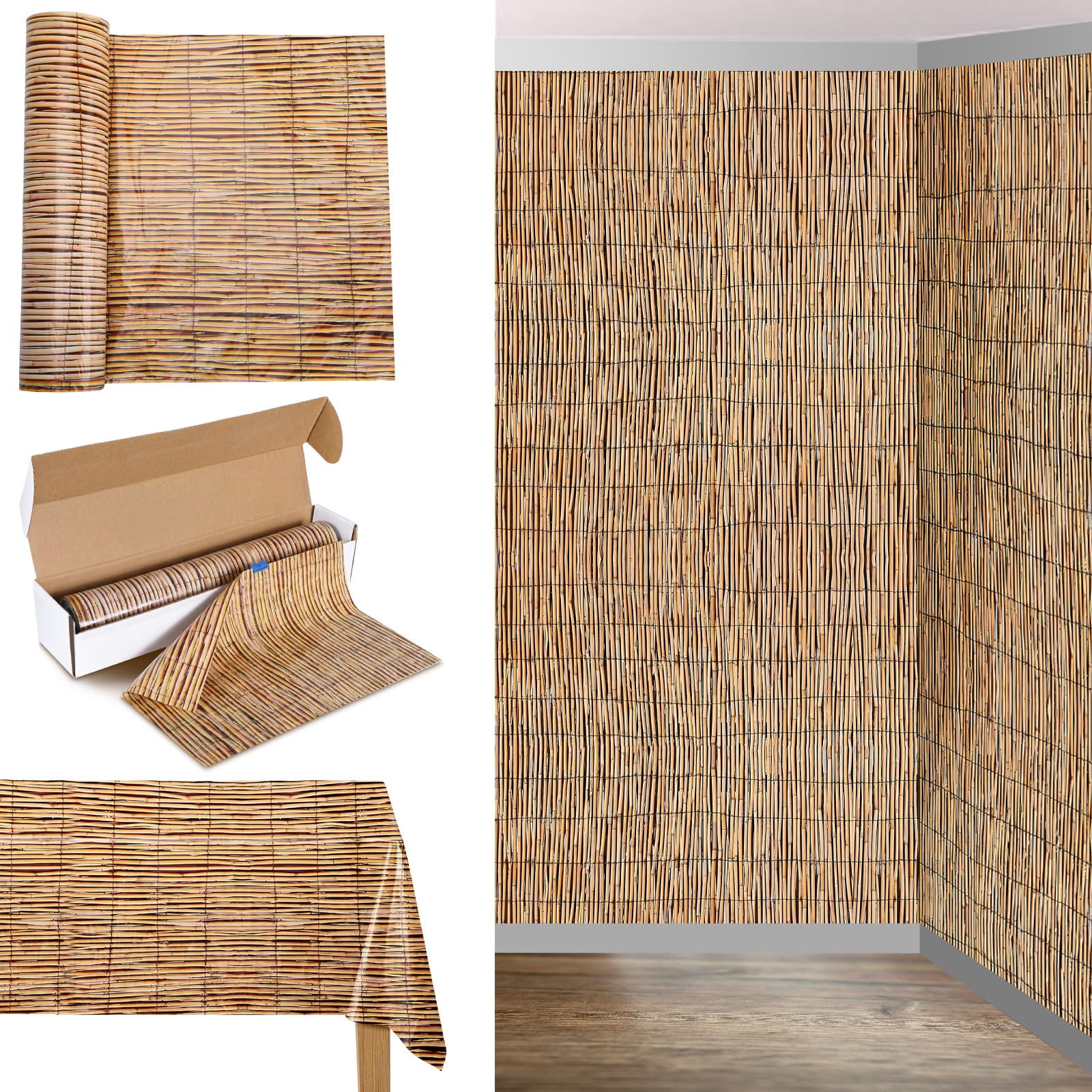 Oudain 54 Inch x 100 ft Bamboo Reeds Tablecloth Roll with Cutter Box