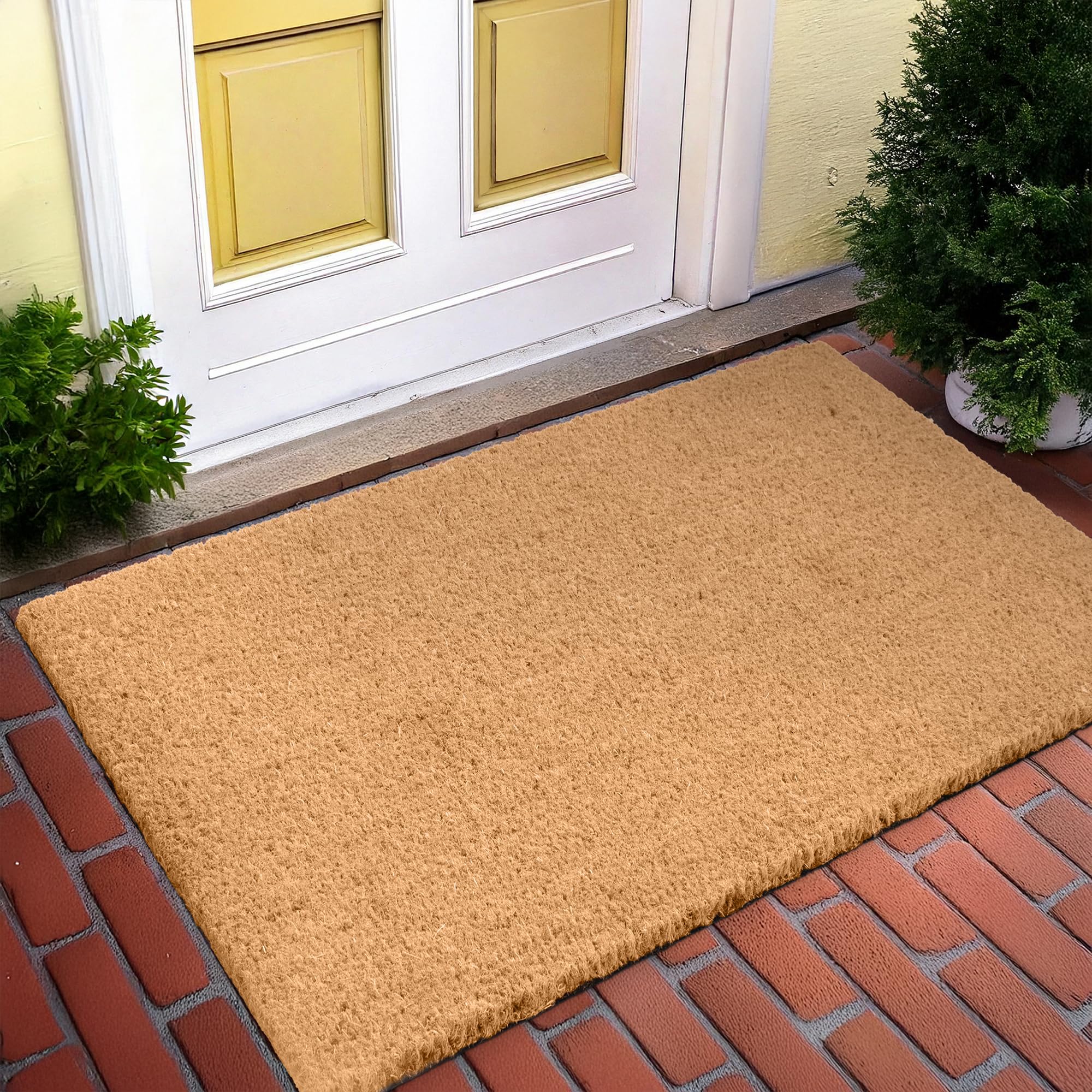 LuxUrux Welcome Mats Outdoor Coco Coir Doormat, with Heavy-Duty PVC Backing - Natural - Perfect Color/Sizing for Outdoor uses. (Natural, 75 x 100 cm)