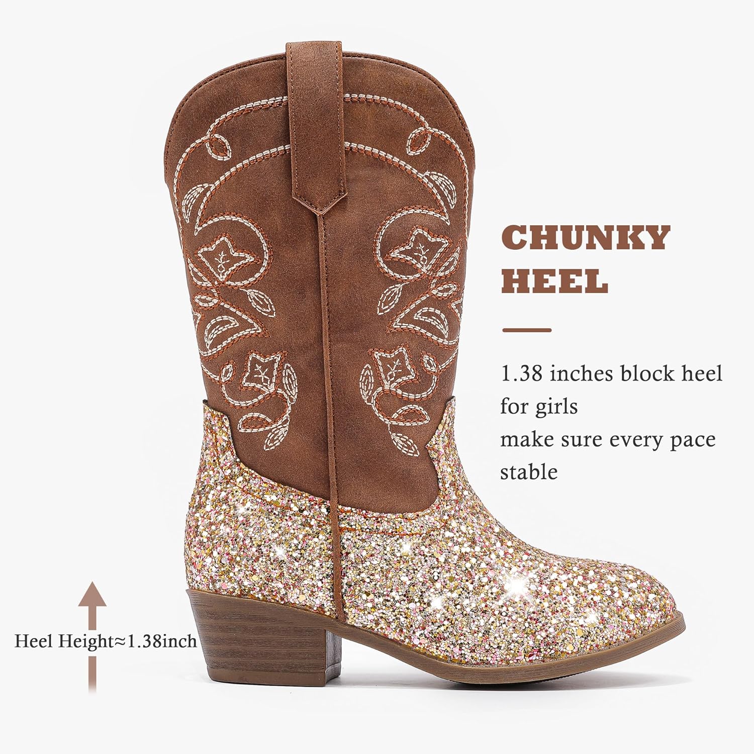 LAURMOSA Cowgirl Boots for Girls Mid Calf Youth Girl Cowboy Western Boots Pointed Toe Embroidered for Horse Riding Country Party Toddler Little Big Kids