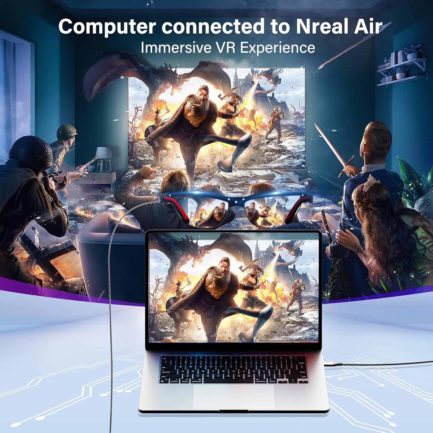 Elecan Uni-Directional HDMI to USB-C Adapter Cable 25 Ft 4K@60Hz 2K 1080P, No USB Power Needed, Braided Converter for Touch,PS5,Xbox,Mac,Portable Monitor,VR/XR/AR+Ties-NOT USB C to HDMI