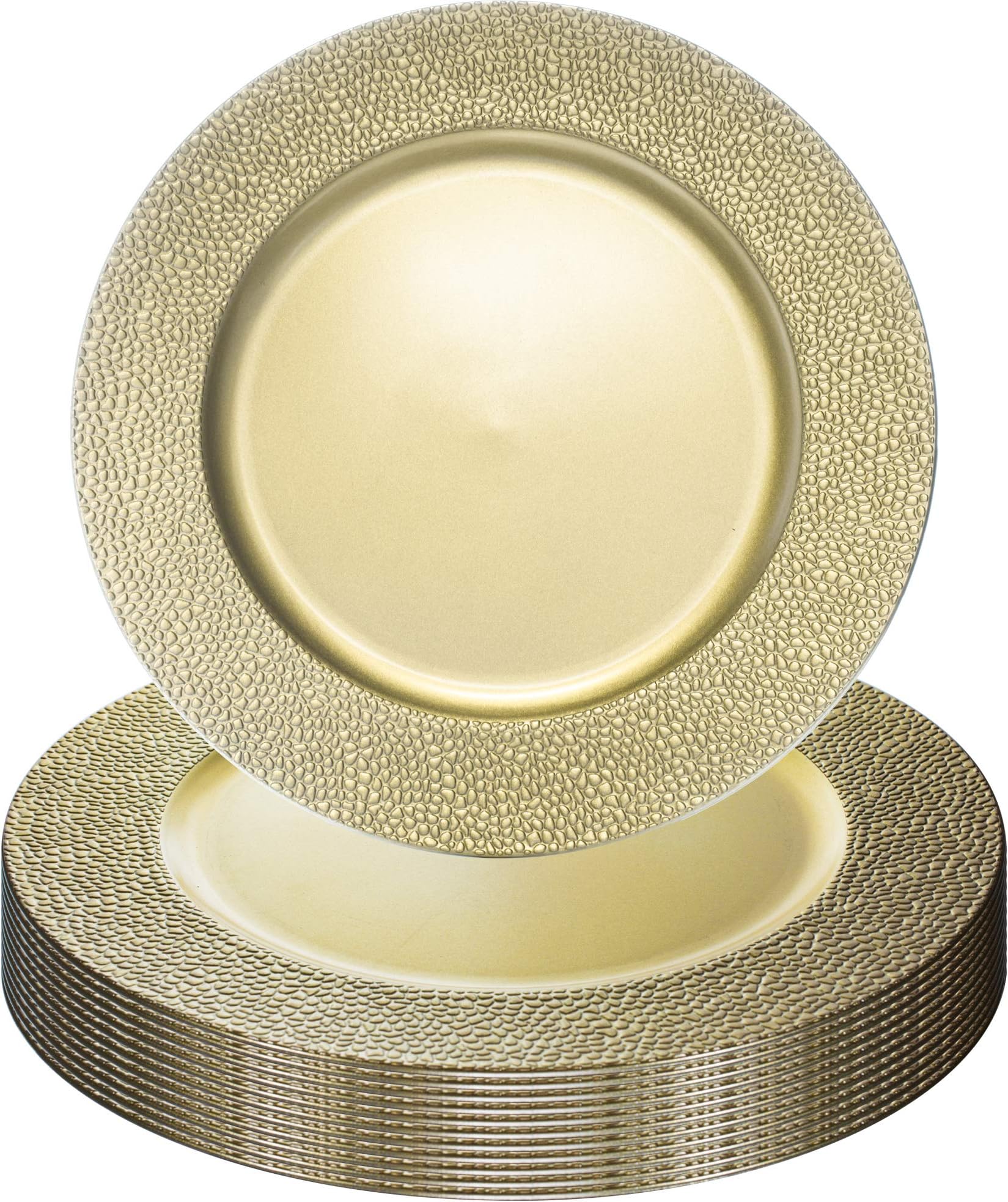 13'' Plate Charger Gold Pebbled Round Premium Finest Quality, Pack Of 12