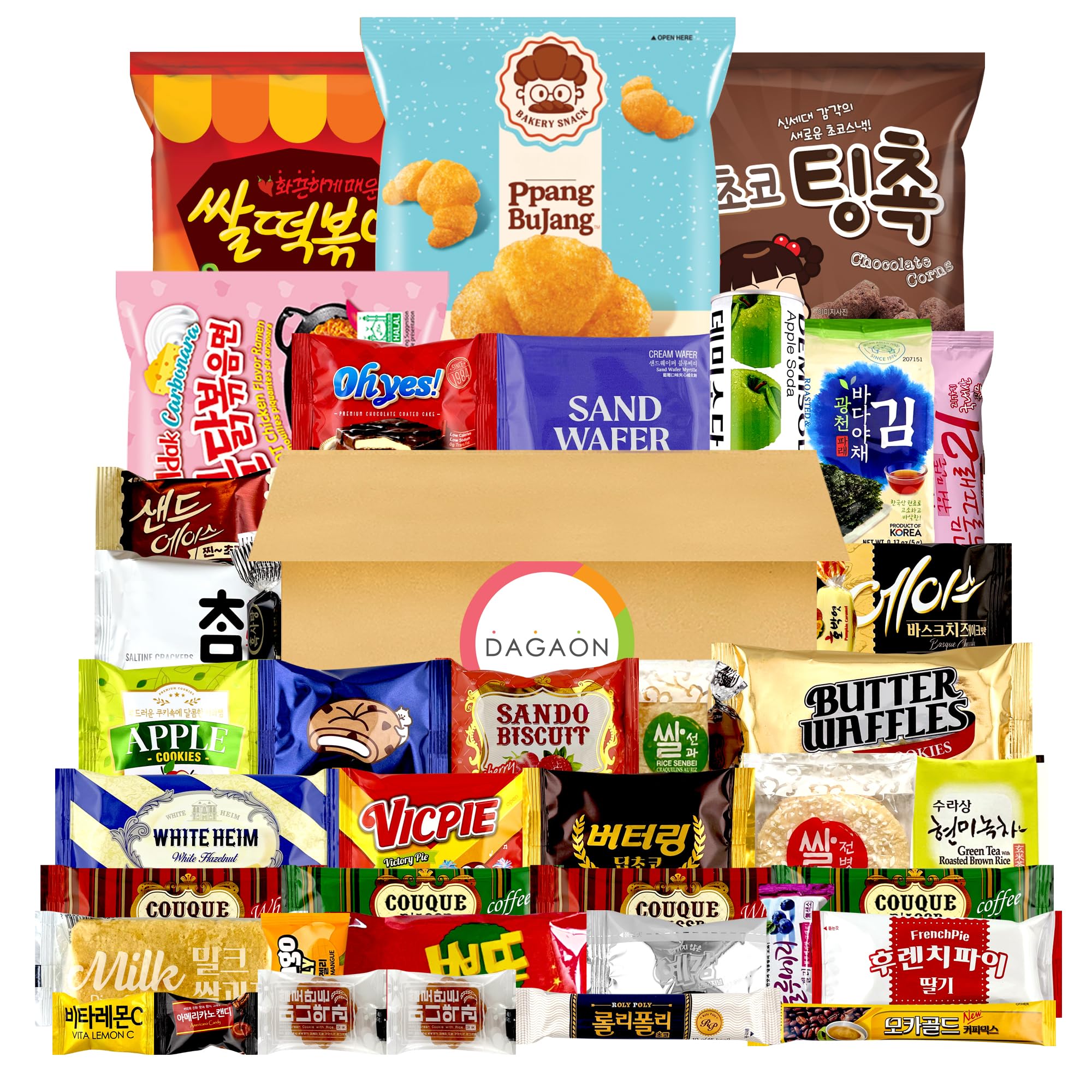 DAGAON Finest Korean Snack Box 42 Count – Variety Snacks Including Korean’s Favorite Chips, Biscuits, Cookies, Pies, Candies. Perfect appetizing Korean treats for any occasions, gifts and everyone.