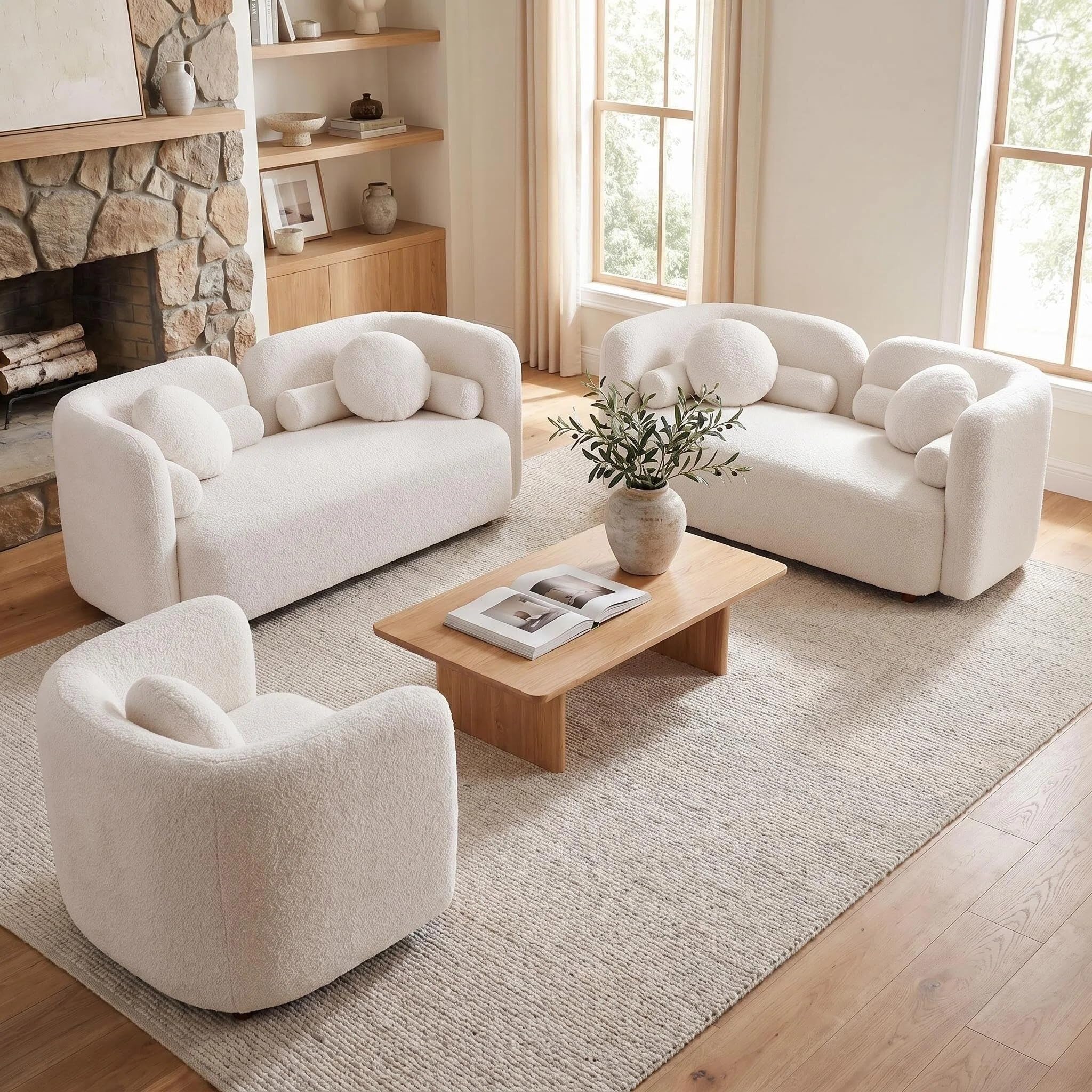 3-Piece Curved Loveseat Set, 2 Loveseats &amp; Accent Chair
