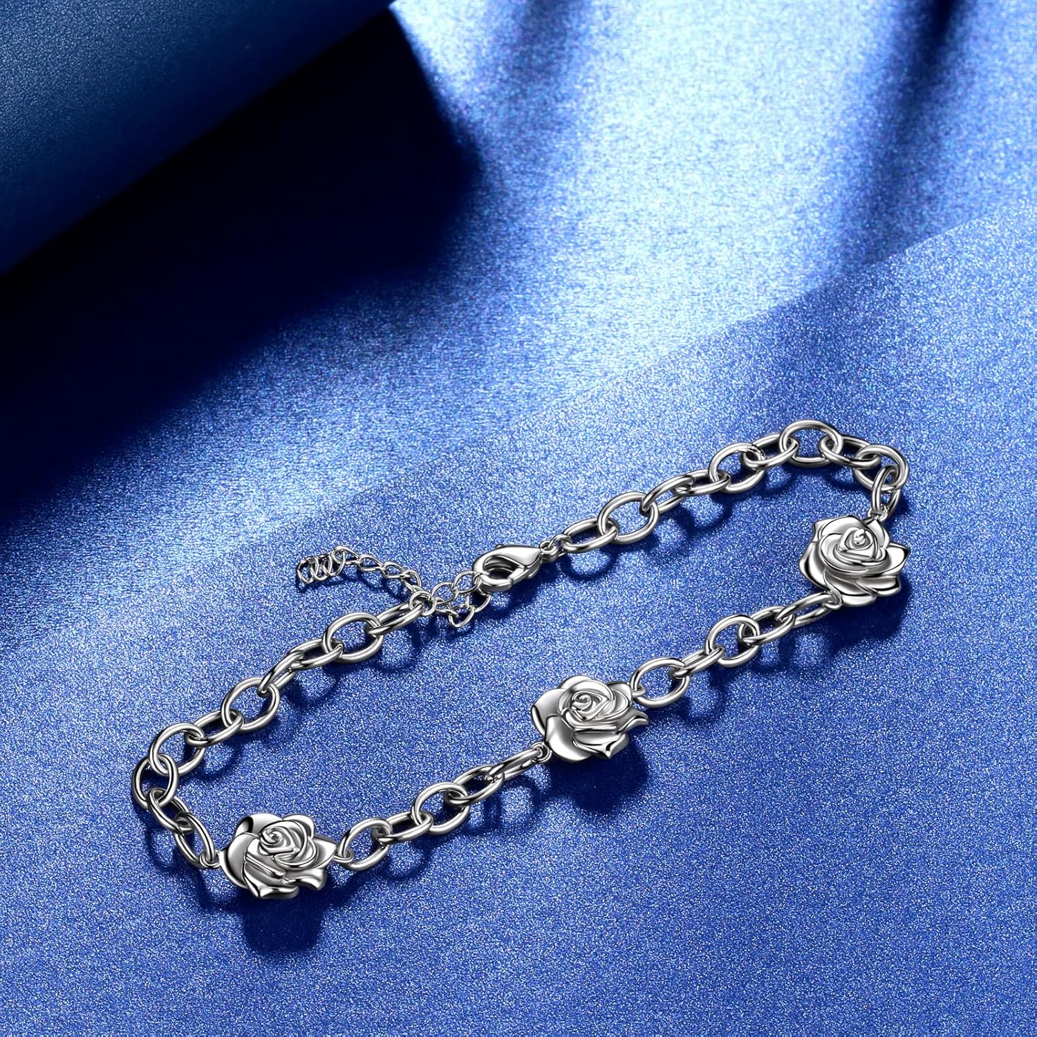 beautlace Rose Adjustable Bracelets Silver/Black Gun Plated Rose Link Flower Bangle Elegant Jewelry Gifts for Women - Image 3