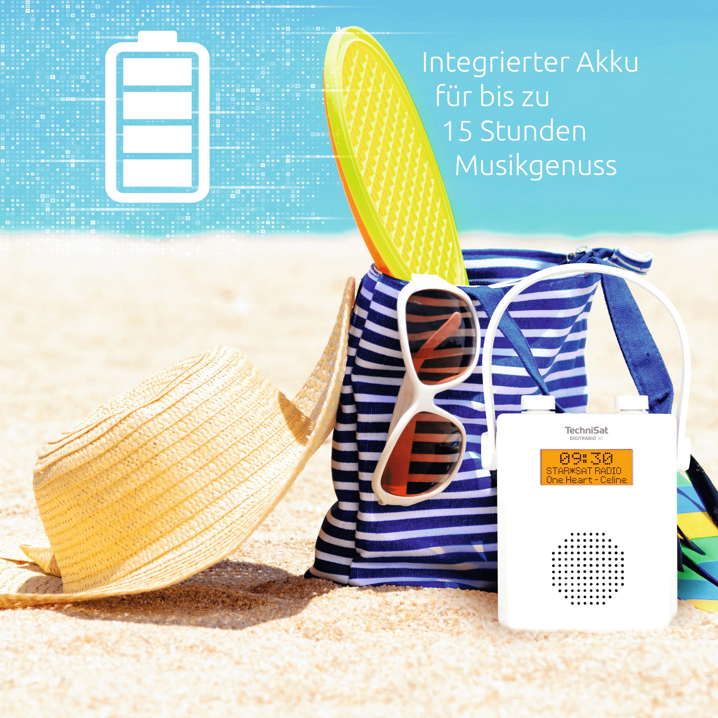 TechniSat DIGITRADIO 30 - wasserdichtes DAB+ Duschradio (UKW, DAB Digitalradio, integrierter Akku, Bluetooth, wasserdicht nach IPX5, Wecker, Favoritenspeicher, Kopfhörer-Anschluss) weiß