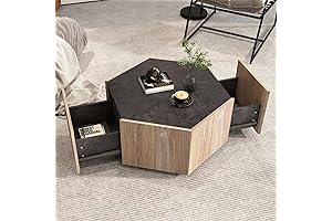 Hexagonal Geometric Coffee Table with Drawer for Living Room, Modern Industrial Style...