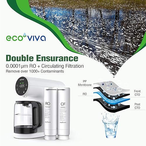 Miniatura 3 de Ecoviva Sistema de ósmosis inversa para encimera, filtro de agua RO de 4 etapas, monitor TDS en tiempo real, 31 puro para drenar, purificador de