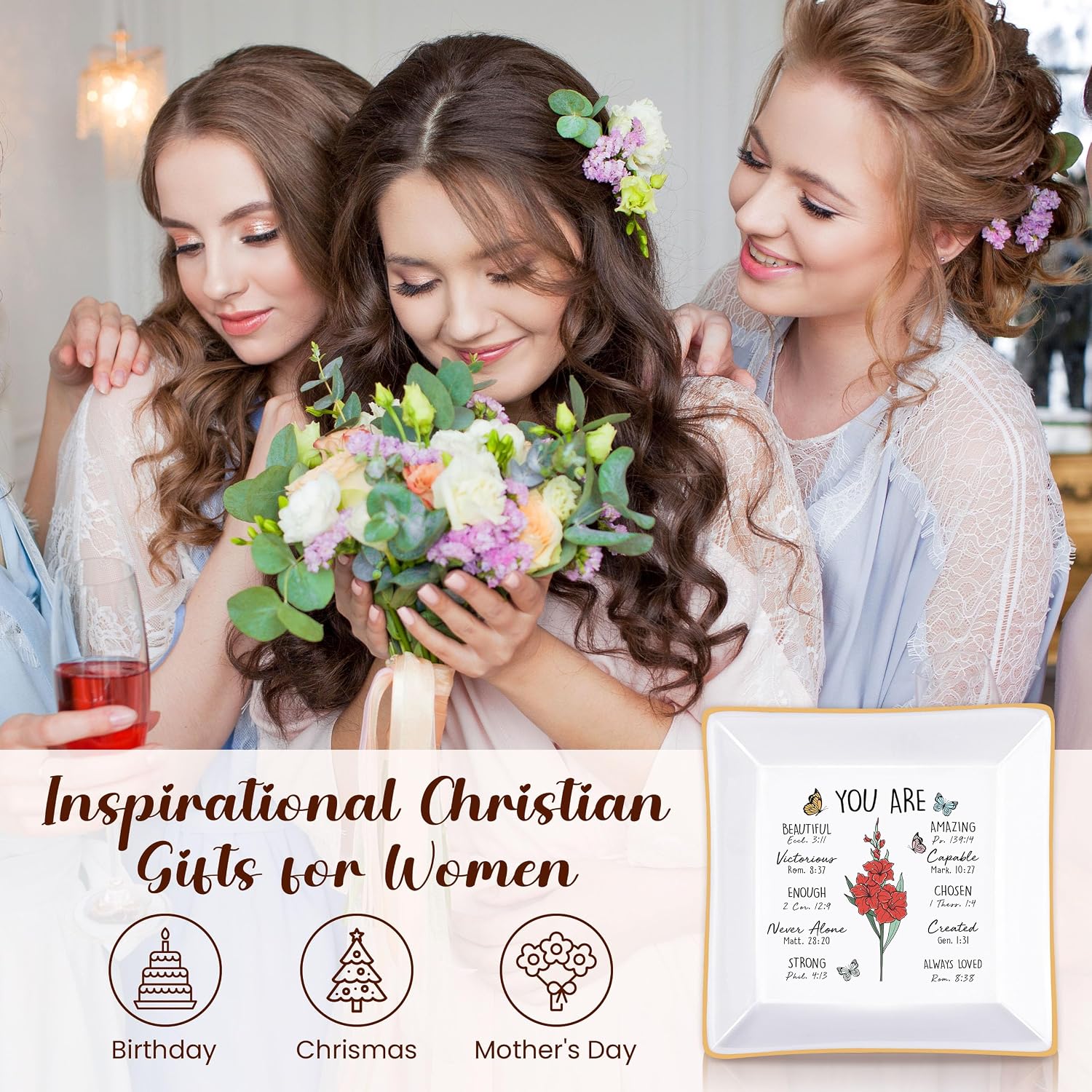 PUDDING CABIN Birthday Gifts for Women, Gladiolus Scripture Jewelry Dish, Christian Gift
