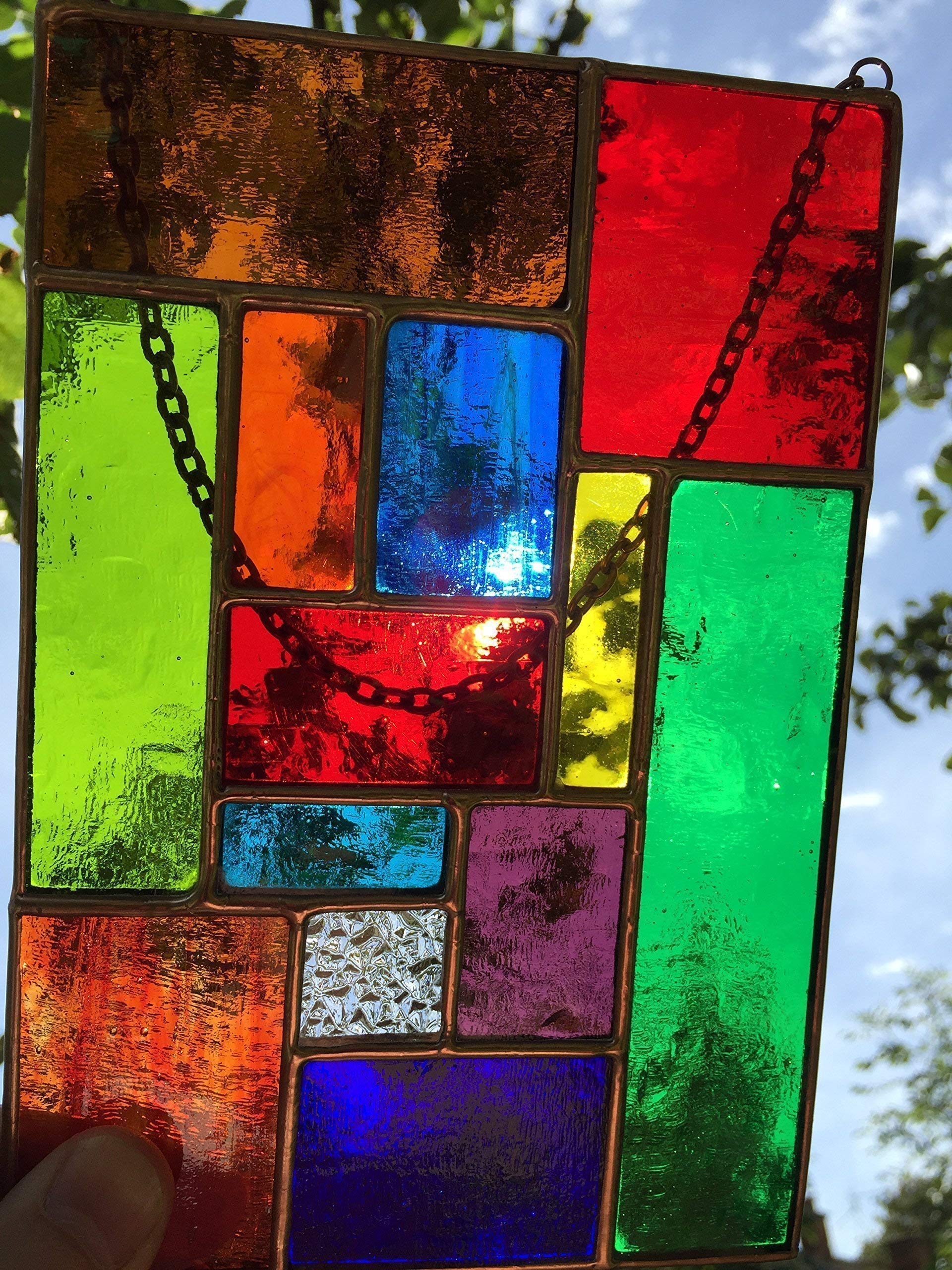 Pannello acchiappasole in vetro colorato, arte astratta in rame multicolore