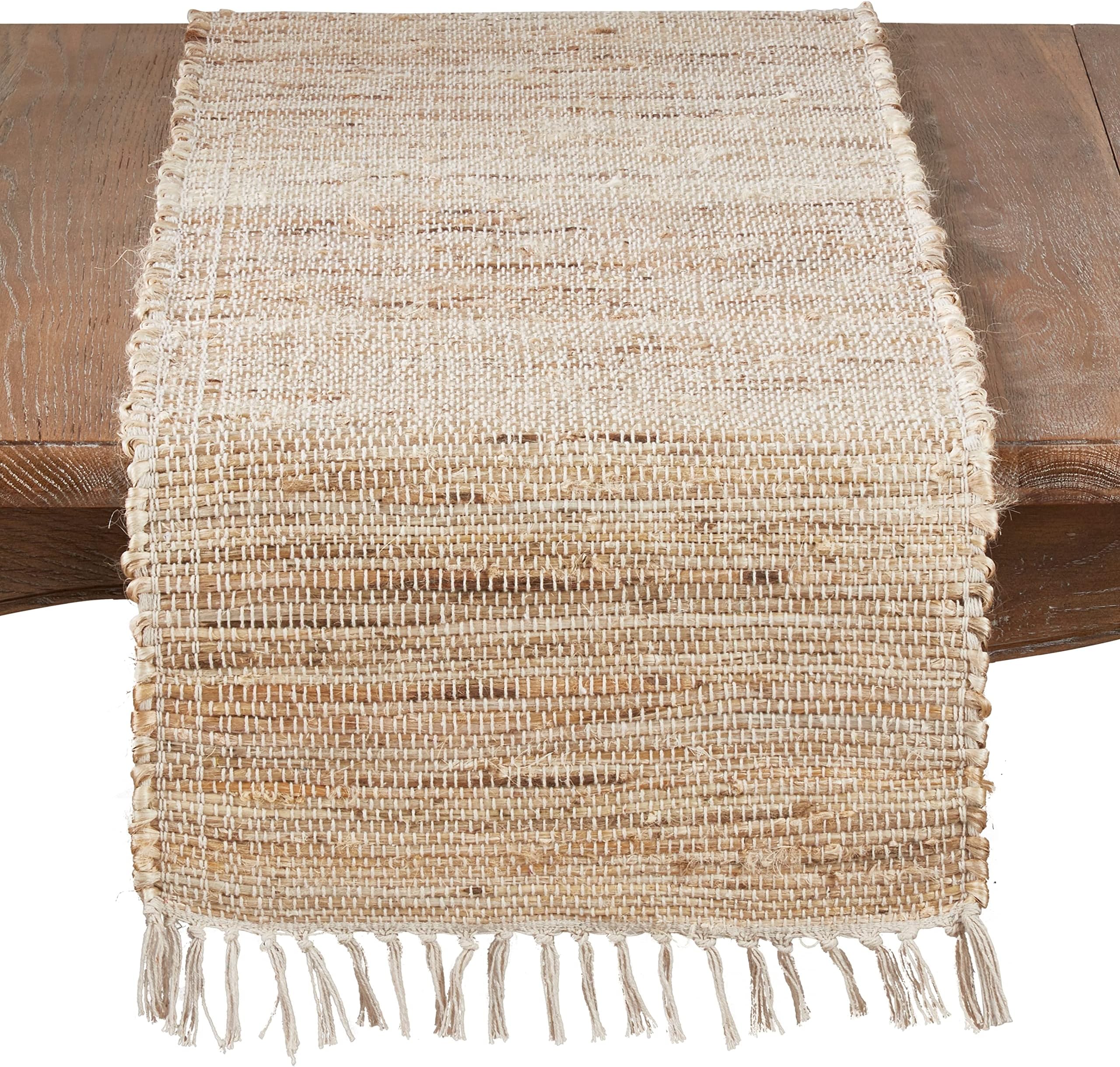 1983.N1672B Natural Collection Jute Chindi Table Runner with Fringed Trim, 16" x 72"