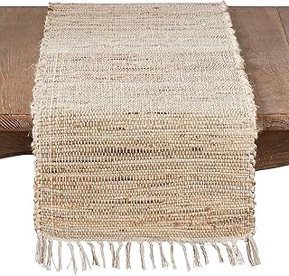 SARO LIFESTYLE 1983.N1672B Natural Collection Jute Chindi Table Runner w...