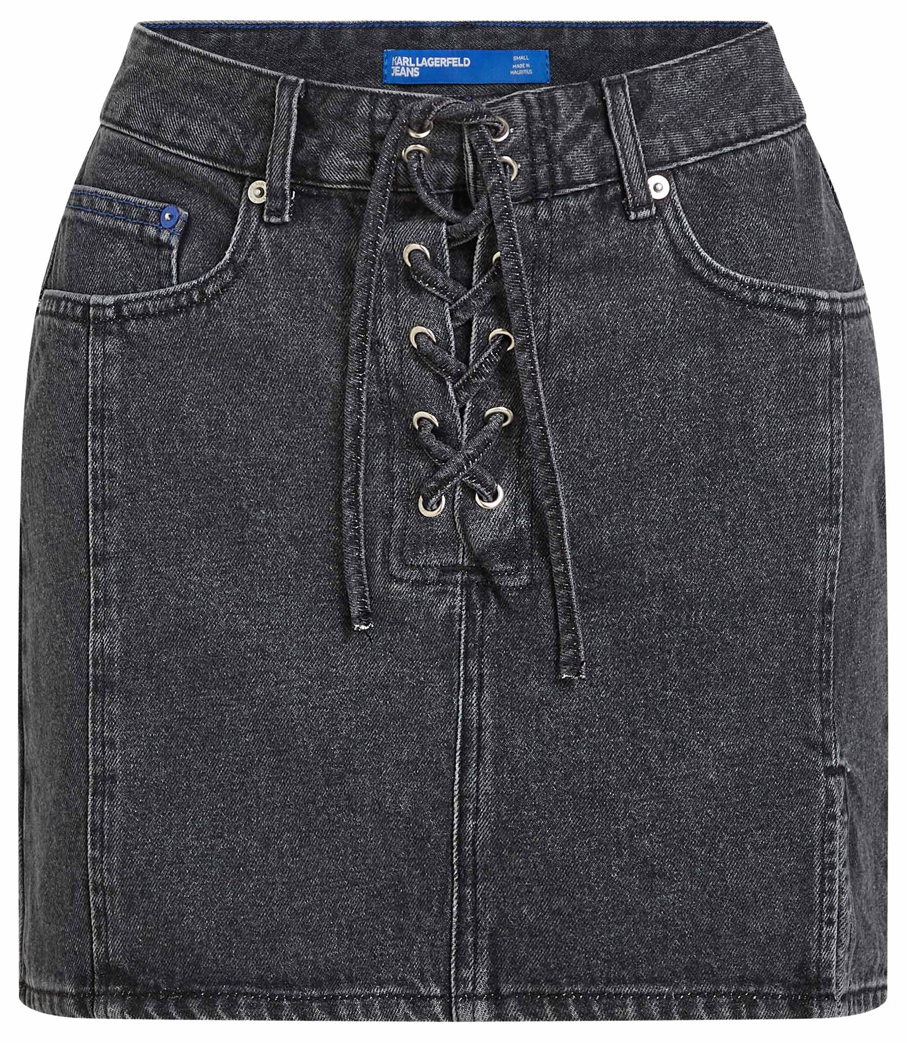 Karl Lagerfeld Jeans Women Denim Lace Up Mini Skirt Washed Black M