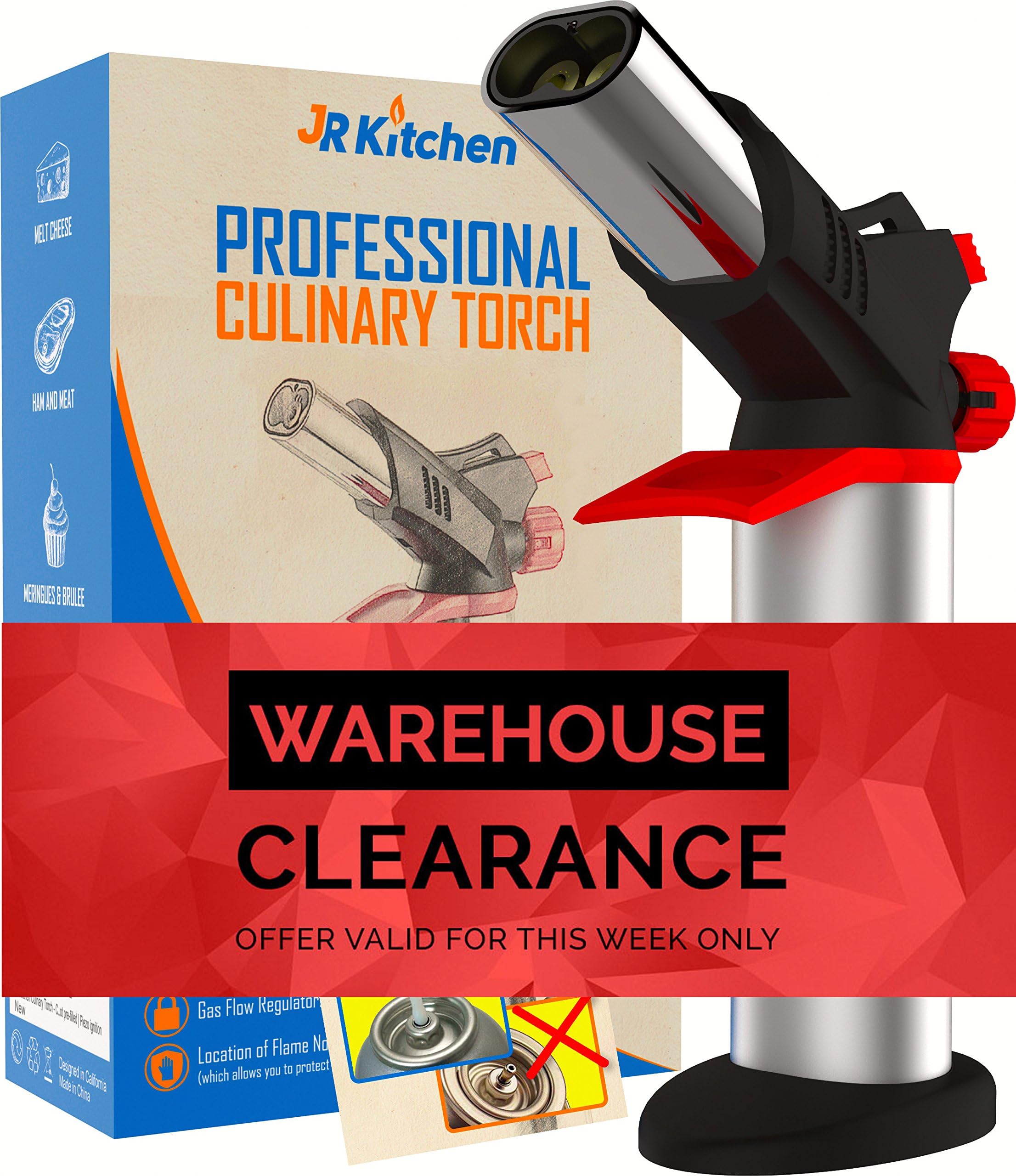 Culinary Torch by JR Kitchen – Double Flame Crème Brûlée Butane Torch - Fast & Uniform Browning, Charring, Caramelisation or Searing – Impress Guests with Incredible Dishes