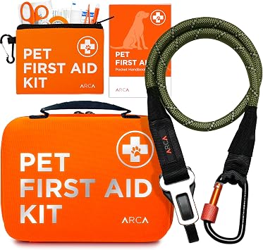 ARCA PET Travel Safety Bundle First Aid Kit & Dog Seat Belt | Essential Pet Travel Accessories for Road Trips, Camping & Outdoor Adventures Army Green