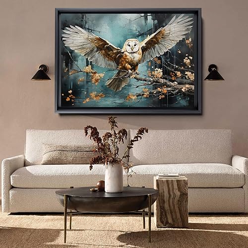 Miniatura 2 de Flying owl with trees, leaves, forest double exposure, nature animal, owl illusion art, wrapped framed canvas print, office wall art
