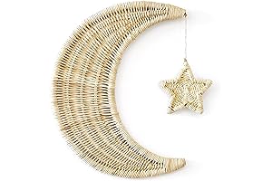 Natural Rattan Wood Moon Nursery Décor – Handmade Boho Wall Art
