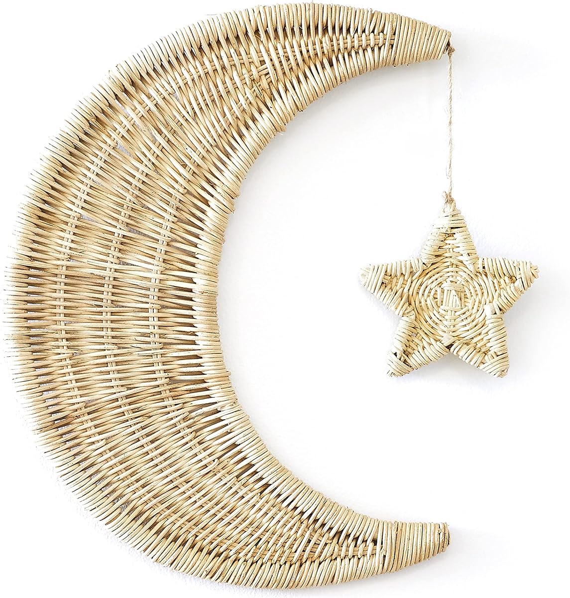 BEBE BASK Handmade Rattan Moon Wall Decor with Star | 100% Natural Organic Rattan Moon Decor, Boho Nursery Decor, Moon and Stars Nursery Décor