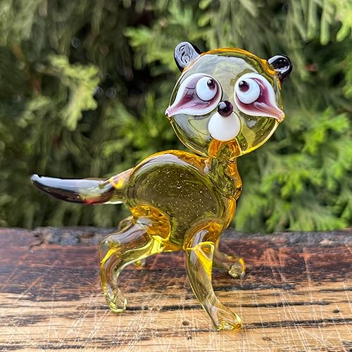 Miniatura 9 de Figura de mapache de cristal amarillo Escultura de mapache de Murano soplado a mano Estatua coleccionable de animales lindos Regalo único