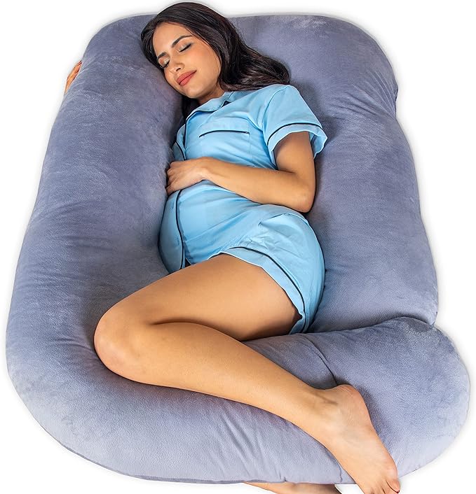 Pharmedoc Pregnancy Pillows, U-Shape Full Body Pillow -Removable Cover Jumbo Size - Grey - Pregnancy Pillows for Sleeping - Body Pillows for Adults, Maternity Pillow and Pregnancy Must Haves