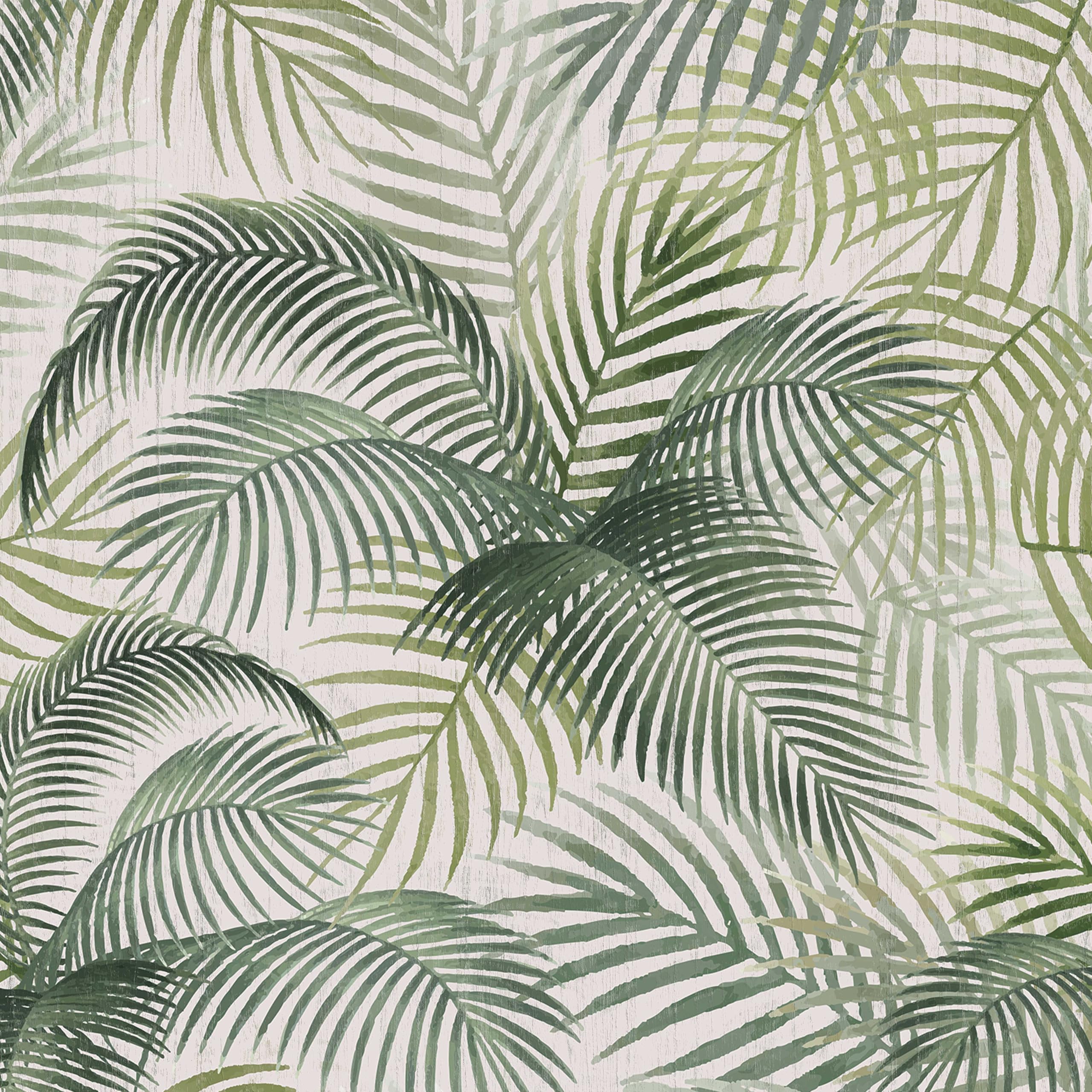 ANBILILA Self-Adhesive Wallpaper, Vintage Wood Grain Tropical Jungle Palm Leaf Peel and Stick Contact Paper, 44x500CM Botanical Floral Removable Wallpaper Deco Film for Wall Sticker
