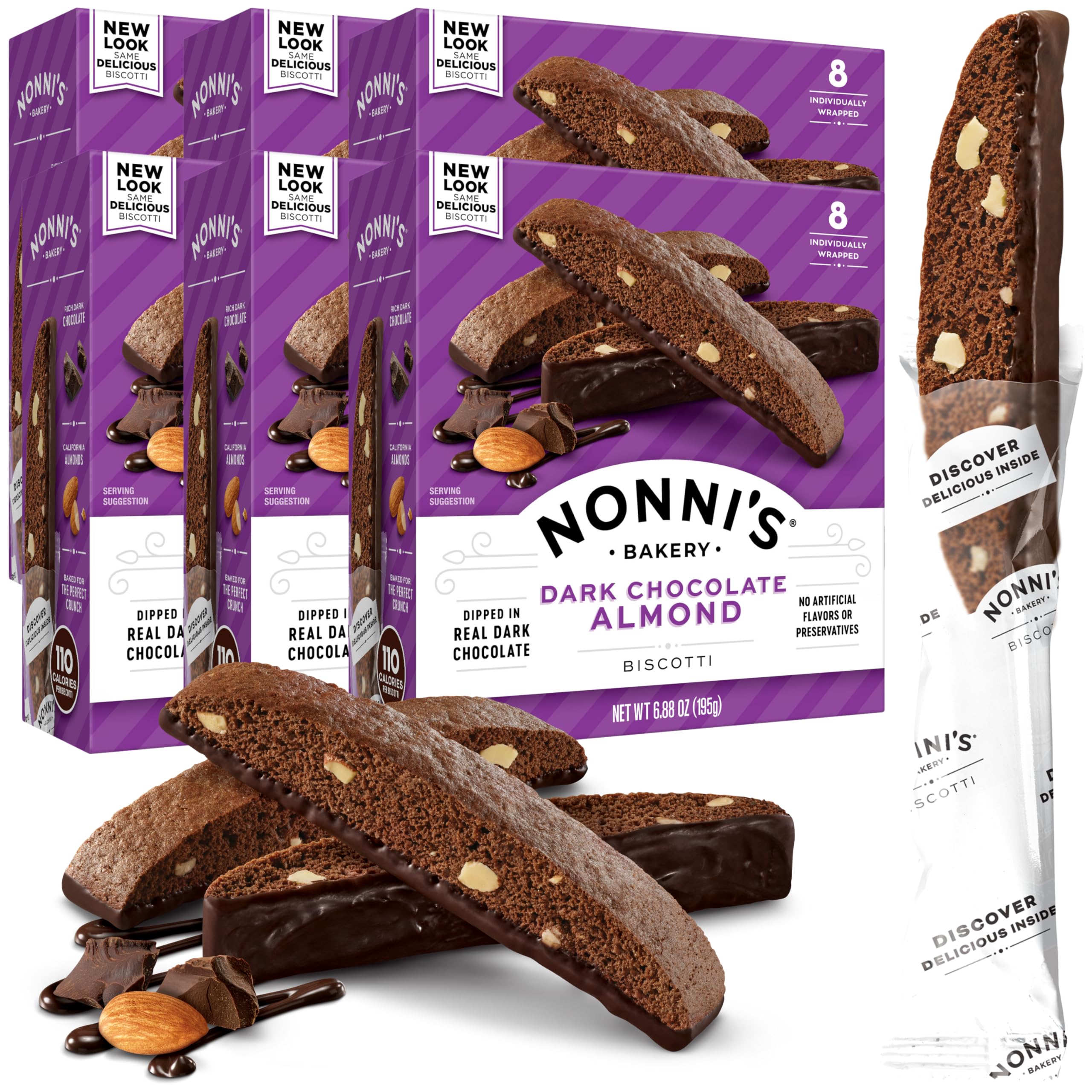 Nonni'sDark Chocolate Almond Biscotti Italian Cookies - 6 Boxes Dark Chocolate Cookies - Biscotti Individually Wrapped Cookies - Italian Biscotti Cookies w/Bittersweet Chocolate & Almonds - 6.88 oz