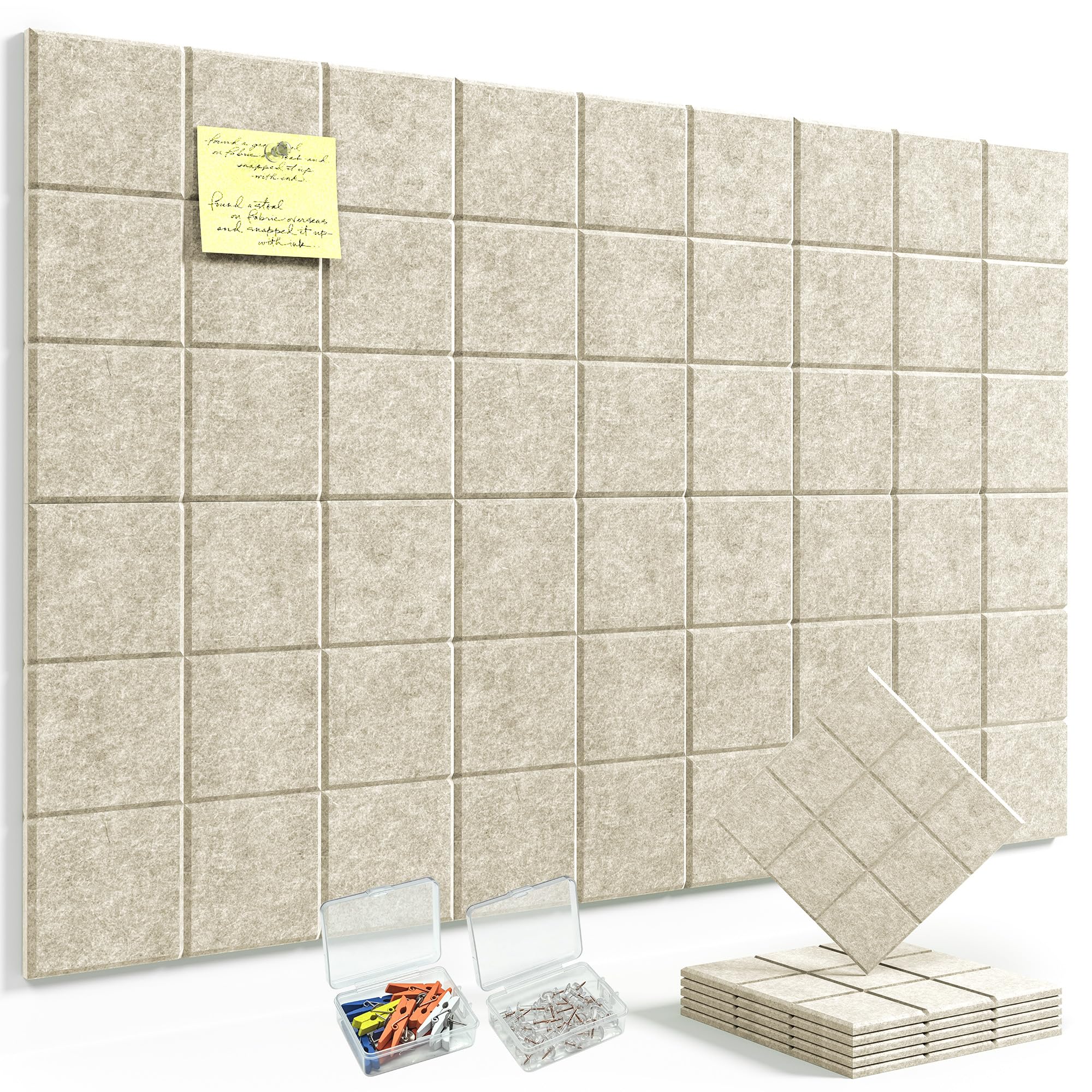 HyFanStr Pin Board Notice Board, 6 Pack 30x30cm Felt Bulletin Board Tiles, Removable Self Adhesive Cork Board Alternative for Classroom Wall Home Office Kitchen, 0.9cm Thick